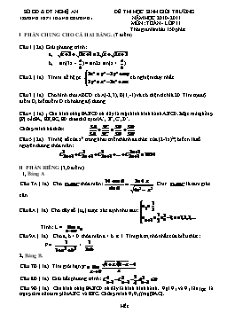 Đề thi học sinh giỏi trường năm học 2010 - 2011 môn: Toán - lớp 11 Trường THPT Thanh Chương 1
