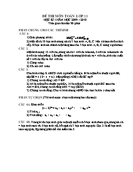 Đề thi môn Toán lớp 11 học kì I