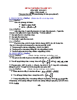 Đề thi thử kiểm tra học kỳ I môn: Toán - Lớp 11 (Đề 2)