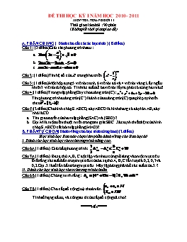 Đề thi thử kiểm tra học kỳ I môn: Toán - Lớp 11 (Đề 4)