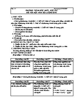 Giáo án Đại số CB lớp 11 tiết 11: Phương trình bậc nhất, bậc hai đối với một hàm số lượng giác