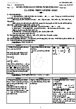 Giáo án Đại số & Giải tích 11 - Chương 1 - Bài 1: Công thức lượng giác