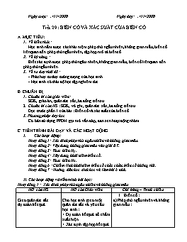 Giáo án Đại số Giải tích 11 - Nâng cao - Tiết 30: Biến cố và xác suất của biến cố