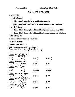 Giáo án Đại số Giải tích 11 - Nâng cao - Tiết 42: Kiểm tra viết