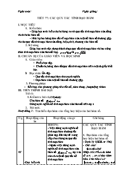 Giáo án Đại số Giải tích 11 - Nâng cao - Tiết 77, 78: Các quy tắc tính đạo hàm