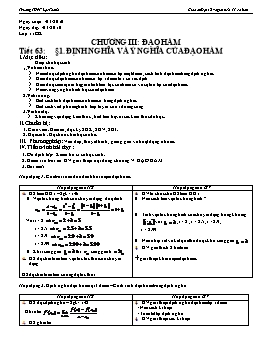 Giáo án Đại số Giải tích 11 tiết 63-65: Định nghĩa và ý nghĩa của đạo hàm