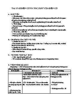 Giáo án Đại số nâng cao 11 tiết 27, 28: Biến cố và xác suất của biến cố