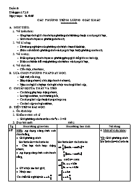 Giáo án Đại số và Giải tích 11 NC tiết 17, 18: Các phương trình lượng giác khác