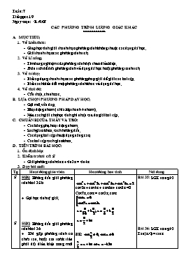 Giáo án Đại số và Giải tích 11 NC tiết 19: Các phương trình lượng giác khác