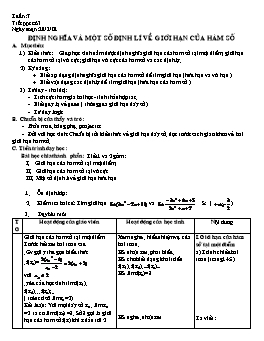 Giáo án Đại số và Giải tích 11 NC tiết 63: Định nghĩa và một số định lí về giới hạn của hàm số