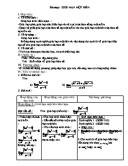 Giáo án Giải tích 11 tiết 65: Giới hạn một bên