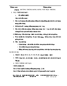 Giáo án Hình học 11 - Nâng cao - Tiết 20: Đường thẳng song song với mặt phẳng