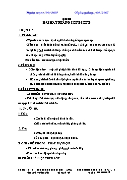 Giáo án Hình học 11 - Nâng cao - Tiết 22: Hai mặt phẳng song song