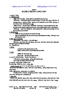 Giáo án Hình học 11 - Nâng cao - Tiết 23: Hai mặt phẳng song song