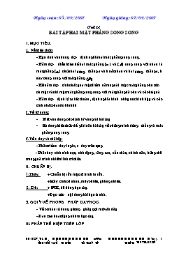 Giáo án Hình học 11 - Nâng cao - Tiết 24: Bài tập hai mặt phẳng song song