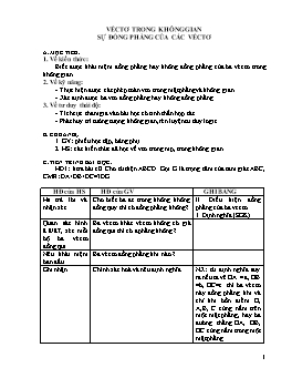 Giáo án Hình học 11 - Nâng cao - Tiết 32, 33: Véctơ trong không gian sự đồng phẳng của các véctơ