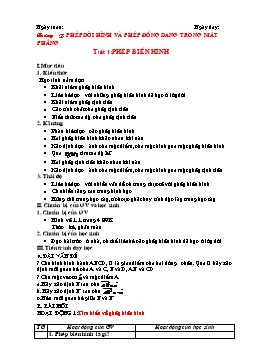 Giáo án Hình học lớp 11 cơ bản - Chương I: Phép dời hình và phép đồng dạng trong mặt phẳng