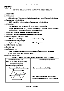 Giáo án Hình học lớp 11 tiết 19, 20: Đường thẳng song song với mặt phẳng