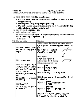 Giáo án Hình học lớp 11 tiết 22: Bài tập đường thẳng song song với mặt phẳng