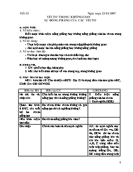 Giáo án Hình học lớp 11 tiết 33: Véctơ trong không gian sự đồng phẳng của các véctơ