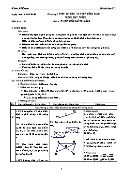 Giáo án môn Hình học 11 CB tiết 3: Phép đối xứng tâm