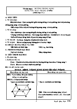 Giáo án Toán Hình 11 tiết 21: Đường thẳng song song với mặt phẳng