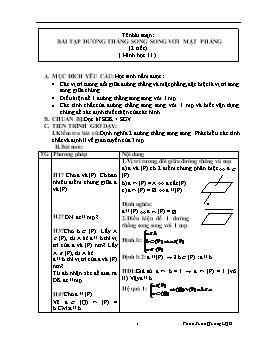 Giáo án Toán Hình 11 tiết 22: Bài tập đường thẳng song song với mặt phẳng