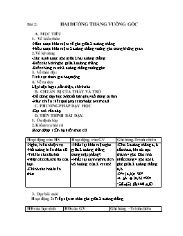 Giáo án Toán Hình 11 tiết 34: Hai đường thẳng vuông góc