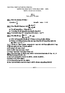 Kiểm tra học kì I môn: Toán 11 cơ bản