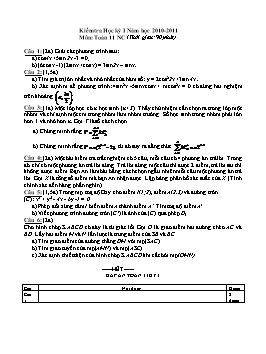 Kiểm tra Học kỳ I Môn: Toán 11 NC