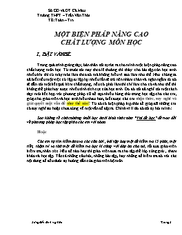 Sáng kiến kinh nghiệm Một biện pháp nâng cao chất lượng môn học