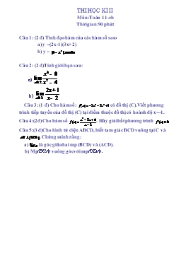 Thi học kì II môn: Toán 11-CB
