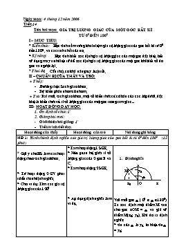 Giáo án Hình học lớp 10 tiết 14: Giá trị lượng giác của một góc bất kì từ 0 đến 180