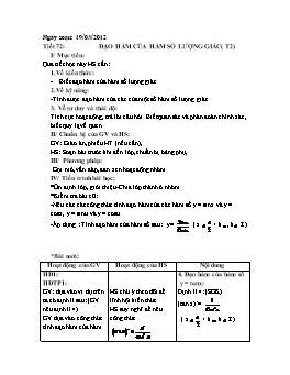 Giáo án Đại số và Giải tích 11 tiết 72: Đạo hàm của hàm số lượng giác (t2)