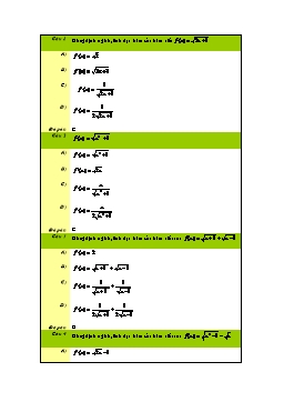 Câu hỏi trắc nghiệm Đạo hàm
