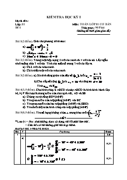 Đề kiểm tra học kì I môn: Toán - Khối 11 (Đề 7)