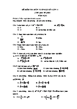 Đề kiểm tra môn Toán học kỳ I lớp 11