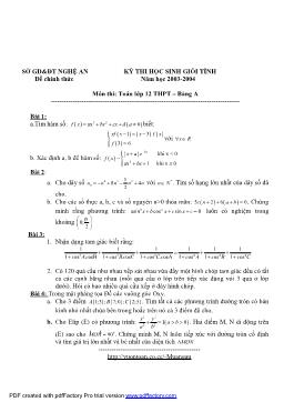 Đề thi học sinh giỏi tỉnh Nghệ An năm học 2003-2004 môn thi: Toán lớp 12 THPT – Bảng A