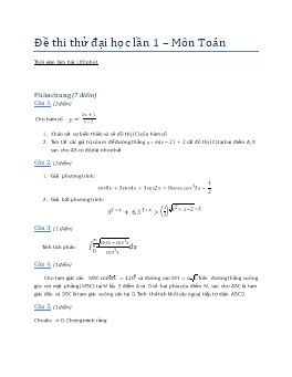 Đề thi thử đại học lần 1 – Môn Toán 12