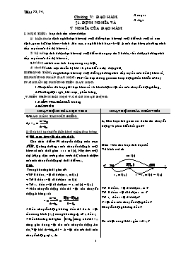 Giáo án Đại số 11 ban cơ bản tiết 73, 74, 75: Định nghĩa và ý nghĩa của đạo hàm