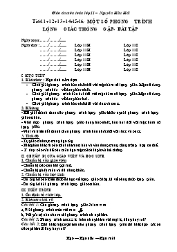 Giáo án Đại số 11 tiết 11 - 16: Một số phương trình lượng giác thường gặp - Bài tập