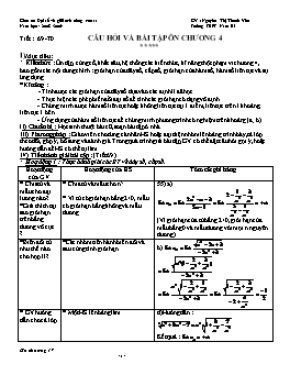 Giáo án Đại số và giải tích nâng cao 11 tiết 69, 70: Câu hỏi và bài tập ôn chương 4