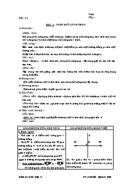 Giáo án Hình 11 ban cơ bản tiết 3, 4: Phép đối xứng trục