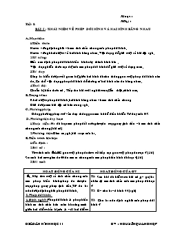 Giáo án Hình 11 ban cơ bản tiết 8: Khái niệm về phép dời hình và hai hình bằng nhau