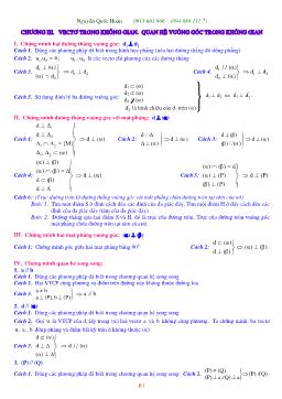 Lý thuyết Hình học 11 - Chương III: Vectơ trong không gian. Quan hệ vuông góc trong không gian