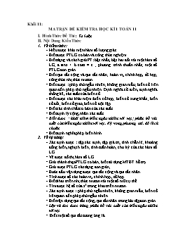 Ma trận đề kiểm tra học kì 1 Toán 11