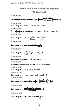 Tuyển tập phương trình lượng giác luyện thi đại học từ 2002-2008